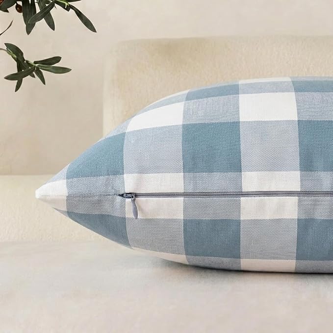 Light Dusty Blue Buffalo Check Plaid Farmhouse Pillow Covers 20x20 Set of 4 | Soft & Durable Decorative Couch Pillow Case Cushion Covers 20 x 20, Light Dusty Blue Pillow Covers, Gingham Checkered Striped