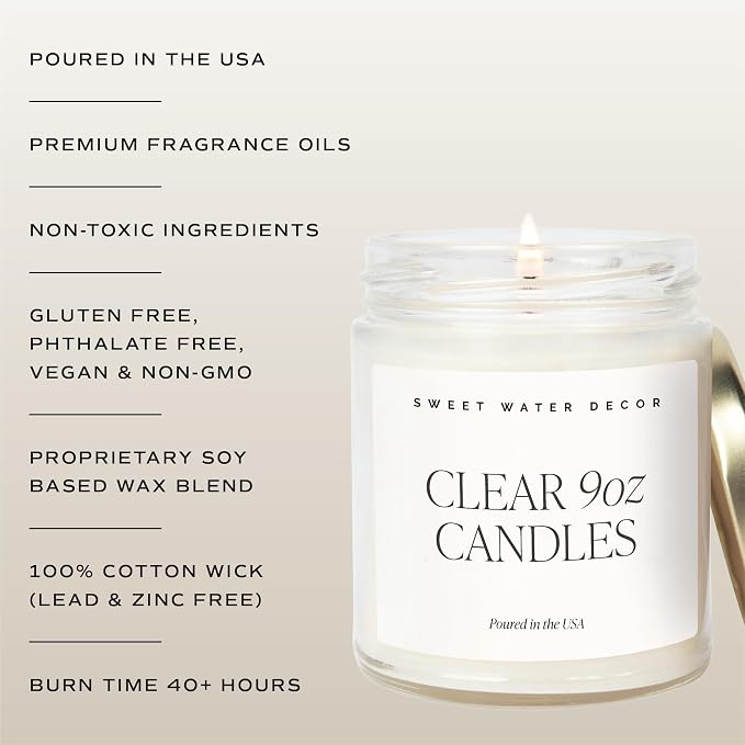 Sweet Water Decor Be Still and Know Candle, Sea Salt, Jasmine Cream, and Wood Scented Soy Wax Candle for Home, Christian Gift for Women, 9oz Clear Jar, 40 Hour Burn Time, Made in the USA