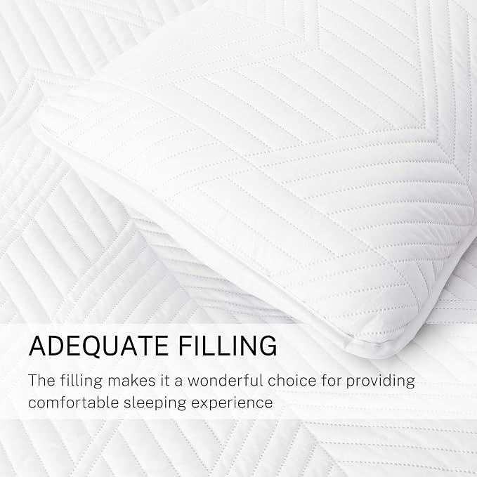 Exclusivo Mezcla Ultrasonic Twin Quilt Bedding Set, White | Lightweight Bedspreads, Soft Microfiber, Modern Geometric Coverlet, All Season Bed Cover, 1 Quilt and 1 Pillow Sham