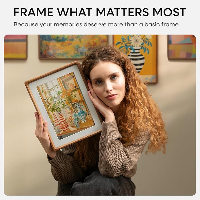 Homeforia 8x8 Mortise&Tenon Walnut Picture Frame, 6x6 Mat, Glass