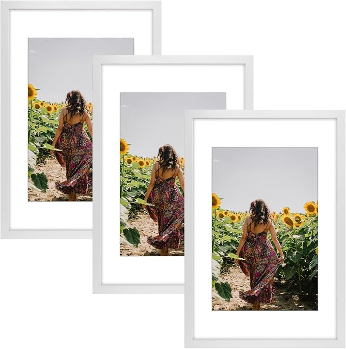 Frametory 3 Pack 16x24 White Picture Frame with Real Glass Mat for 12x18
