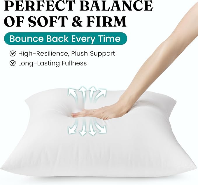 Oubonun 26x26 Waterproof Outdoor Pillow Inserts – Set of 2 Firm & Fluffy, Water Resistant Throw Pillows for Patio, Garden, Porch, or Indoor Decorative