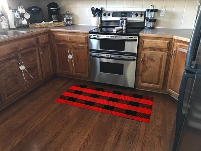 LEVINIS Cotton Buffalo Plaid Rugs- Red&Black Machine Washable Buffalo Check Area Rug for Kitchen/Bath Room/Outdoor/Indoor Front Porch Decor Farmhouse Decor, 51.2''x23.6''