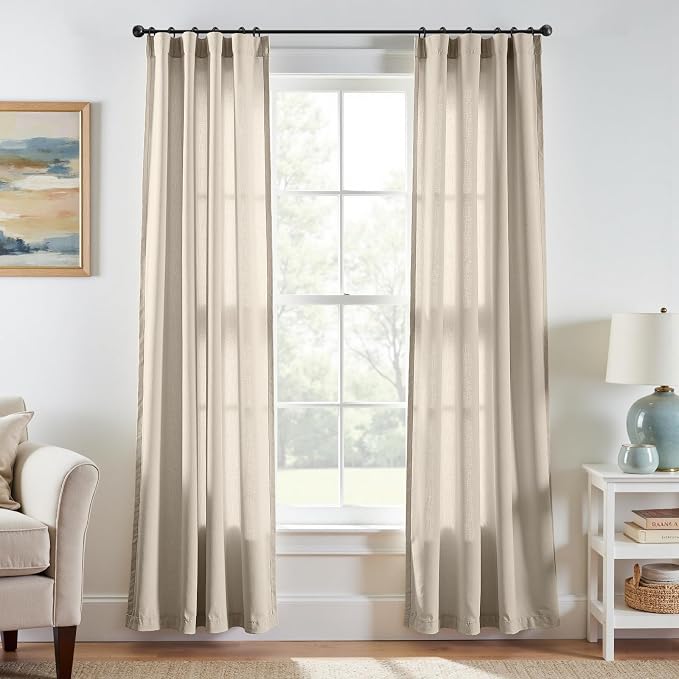 jinchan Linen Curtains Light Filtering Back Tab 38x84 Inch 2 Panels | Semi Sheer Curtains 84 inch length for Bedroom Living Room, Modern Farmhouse Drapes with Rod Pocket, Natural Boho Curtains