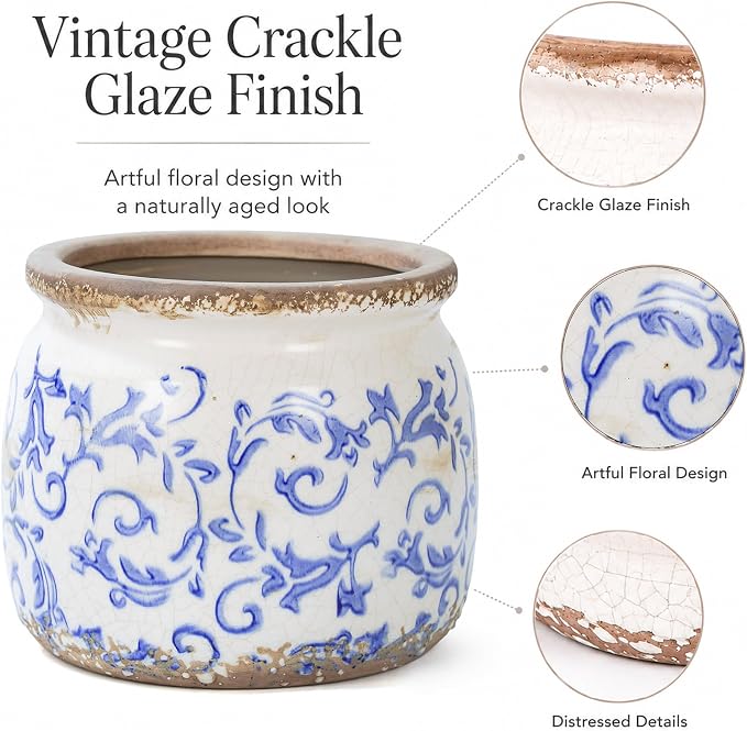 Dosayes Vintage Blue Ceramic Flower Pot