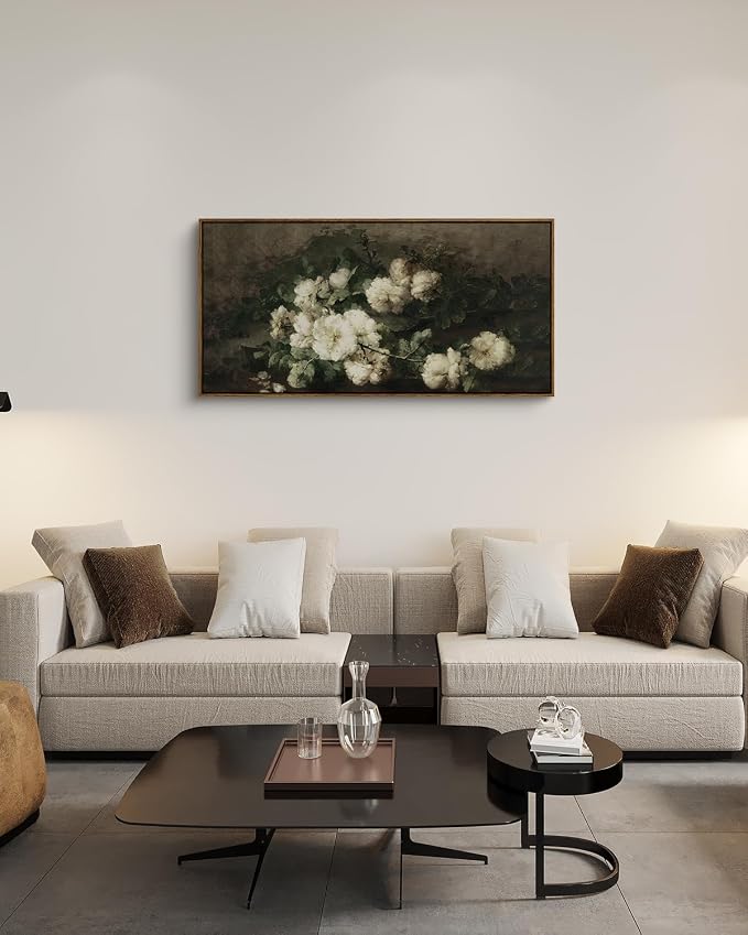 InSimSea Extra Large Framed Vintage Wall Art, Flowers Prints, 20x40inch | Living Room Country Farmhouse Decor, Canvas Landscape Paintings, Floral Long Pictures for Bedroom Above of Bed