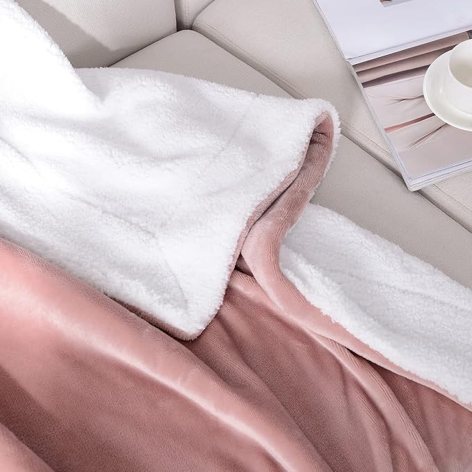 SOCHOW Sherpa Fleece Throw Blanket, Dusty Pink, 60x80 inches | Double-Sided Super Soft Luxurious Plush Blanket Twin Size