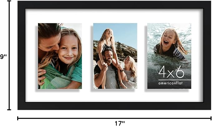Americanflat 4x6 Floating Collage Picture Frame - Fits 3 - Black