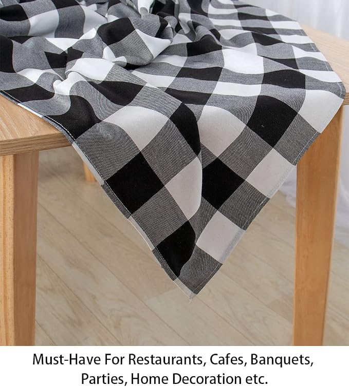 ShinyBeauty 60"x60" Black & White Buffalo Check Tablecloth - Farmhouse Style, Cotton, Outdoor & Indoor Use Tablecloth