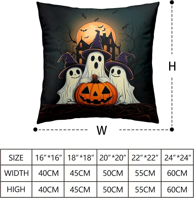 Set of 2 Halloween Pillow Covers 18x18 Ghost Throw Pillow Covers Full Moon Night Castle Bat Pillow Case Jack-O-Lantern Cushion Case for Holiday Party Decor Couch Sofa