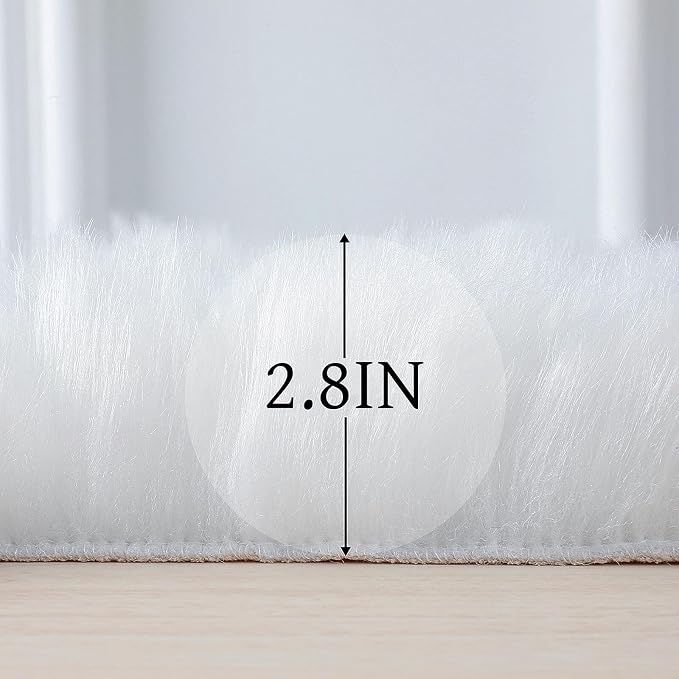 linmopm Faux Fur Sheepskin Rug, White, 4x6 ft | Shag Fluffy Fuzzy, High-Density Cushion, For Bedroom Bedside Living Room, Plush Carpet, Sofa Cover