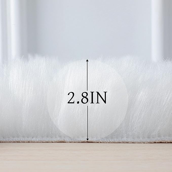 linmopm Faux Fur Sheepskin Fluffy Shag Fuzzy Rug, White, 2x6 ft Runner | High-Density Cushion, For Bedroom Bedside Living Room Sofa Cover Floor , Plush Carpet