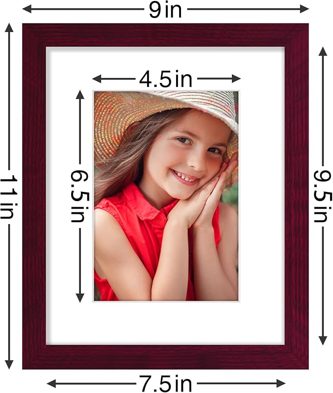 Vittanly 8x10 Picture Frames for Wall Mount & Tabletop, 9 Pack, Cherry Red | Display Pictures 5x7 with Mat or 8x10 without Mat, Small Photo Frames, Engineered Wood with Shatter Resistant Plexiglass