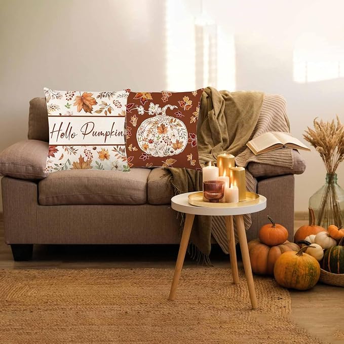 ONFAON Fall Decorations for Home, Fall Pillow Covers 18x18 Set of 4, Thanksgiving Decorations Autumn Cushion Case for Couch(Fall08)