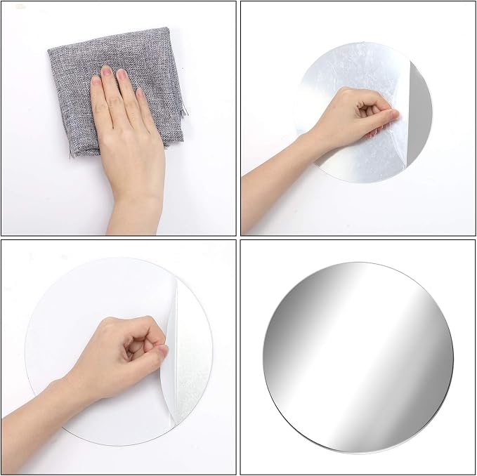 Aneco 6 Pack Acrylic Round Mirrors Non Glass Round Mirror Plate Self Adhesive Mirror Wall Sticker Decals for Home Living Room Bedroom Decor, 4 Inches (Thickness 2 mm)