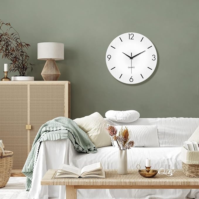 XFM Modern Simple Wall Clock 16 Inch White Minimalist | Silent Non-Ticking Battery Operated Big Size Simple Analog Decorative for Living Room Kitchen Office Decor