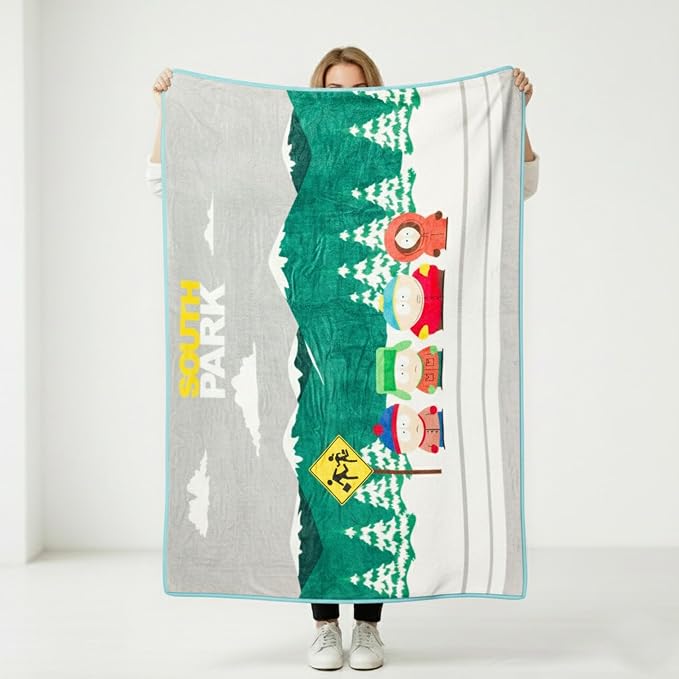 Silver Buffalo South Park Bus Stop Kyle Stan, Fleece Throw Blanket, 45x60in | Eric Cartman and Kenny, Soft and Cozy, 180 GSM