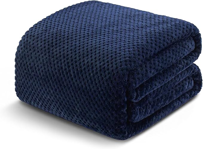 Exclusivo Mezcla Fleece Bed Blanket King Size, Super Soft and Warm Blankets for Couch, Sofa and Bed Waffle Textured, Cozy, Fuzzy and Lightweight (Navy Blue, 90x104 Inches) | Lightweight Plush Blanket for Bed, Bedroom, Cozy Flannel with Waffle Texture, ...