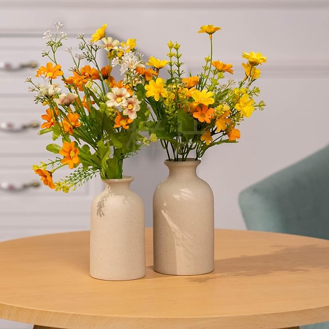 White Ceramic vases Home Decor 2pcs Small vase Set Boho vase Modern Farmhouse Decor (Beige Spot)