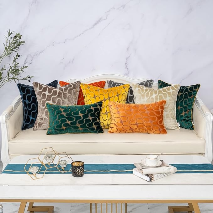 Yangest Green Throw Pillow Cover Wavy Cushion Cover Modern Zippered Rectangular Pillowcase for Sofa Couch Bedroom Living Room Home, 12x20 Inch
