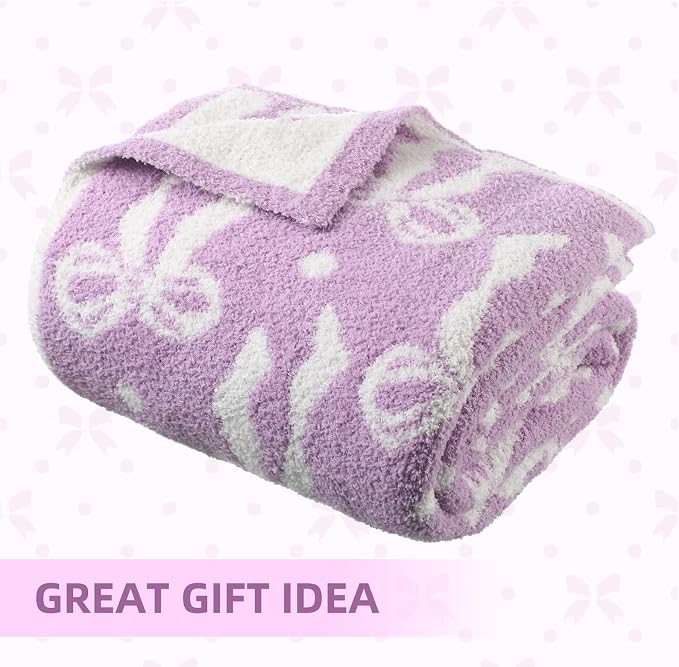 Buryeah Purple Bow Blanket Soft Microfiber Double Sided Bow Throw Blanket 50"x 60" Coquette Aesthetic Dormitory Room Decor Plush Sofa Chair Bedding Stuff for Women, Christmas Fall Thanksgiving Gifts