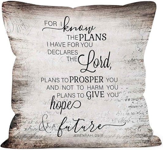 Vintage Christian Bible Verse the Lord Jeremiah Throw Pillow Covers 18x18, Rustic Scripture Decor Pillow Case for Farmhouse Bedroom Living Room, Religious Pillowcase for Couch Bed Sofa
