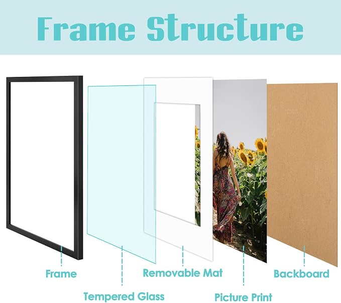 Frametory 2 Pack 16x24 Black Picture Frame with Real Glass Mat for 12x18