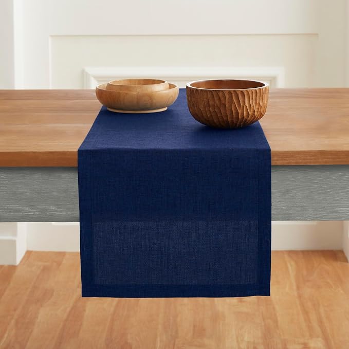 Solino Home 100% Pure Linen Table Runner Royal Blue, Athena 14 x 144 in | dresses up dining tables for everyday meals, European flax fibres, a thoughtful housewarming gift, soft, OEKO-TEX Certified