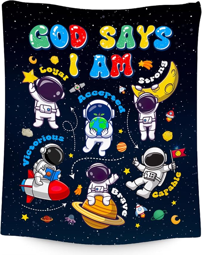 Planet Blanket, Kids Throw Blanket for Boys, Planet Gifts for Toddler Child, God Says I Am Blanket for Kids, Inspirational Gifts for Son, Soft Plush Toddler Throw Blankets for Sofa Bed, 50"x60"