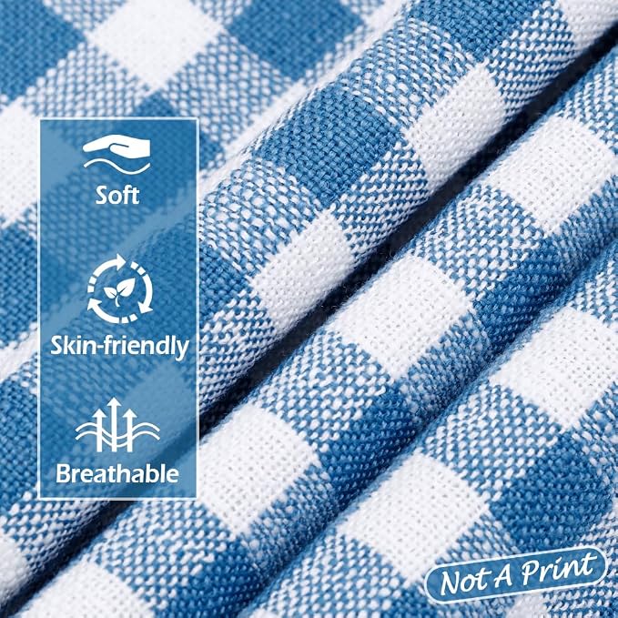 Coastal Decor Light Blue Gingham Plaid Decorative Pillow Covers 20x20 | Set of 2 Blue Pillow Covers 20 x 20, Vintage Farmhouse Cottage Core Decor for Couch Bed, Fundas Para Cojines De Sala Navidad
