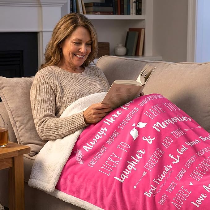 PAVILIA Best Friend Blanket - Friendship Gifts for Women, Soul Sister & Long Distance Bestie Gift, Soft Cozy Sherpa Throw with Sentimental Quotes, BFF Birthday Gift Idea, Pink