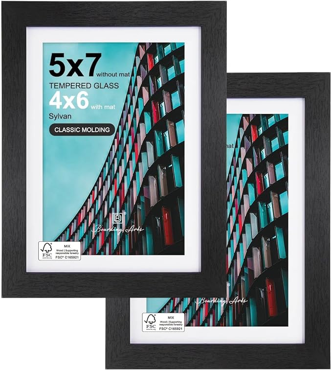 5x7 Picture Frame-Black Photo Frame,4x6 Mat,Tempered Glass,Engineered Wood