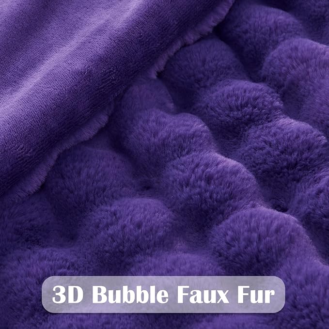 NEWCOSPLAY Faux Fur Fluffy Bubble Twin Blanket for Couch, Purple, 60"x80" | Soft Thick Warm Bubble Blanket for Couch Sofa Bed 550GSM, Plush Cozy Luxury Decorative Throw, Gift for Women Men