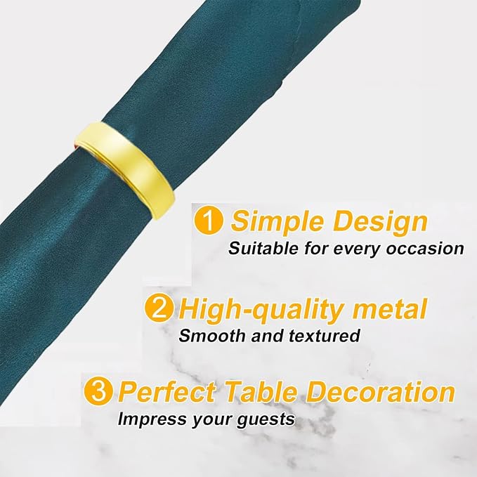 16 Pcs Gold Napkin Rings - Metal Napkin Ring(Semicircle) | Stainless Steel Napkin Rings for Table Settings Wedding Christmas Party Dinner Table