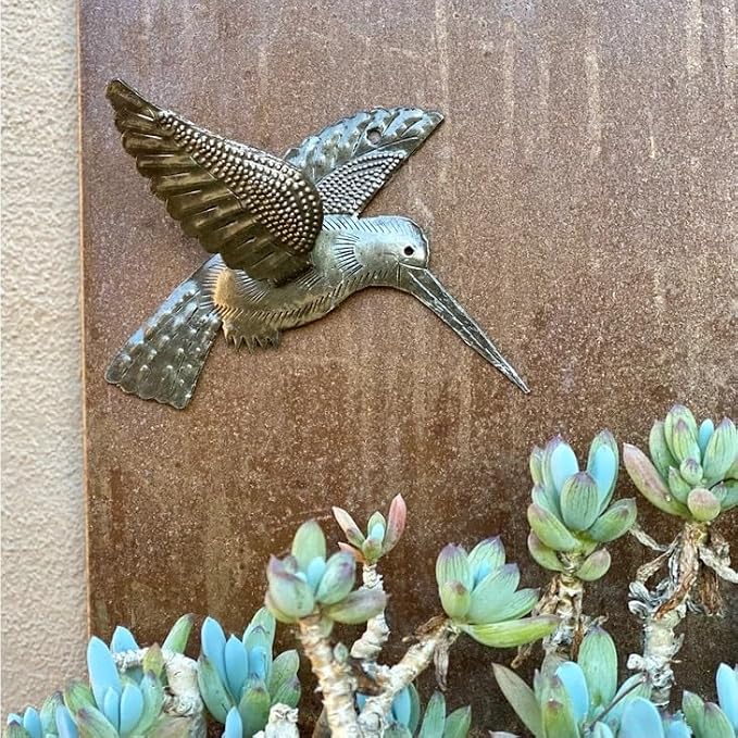 It's Cactus Handmade Metal Hummingbird Wall Art Set of 2 Haitian Recycled Steel Bird Wall Decor Small Rustic Indoor Outdoor Garden Wall Hanging Fair Trade Artisan Sculpture