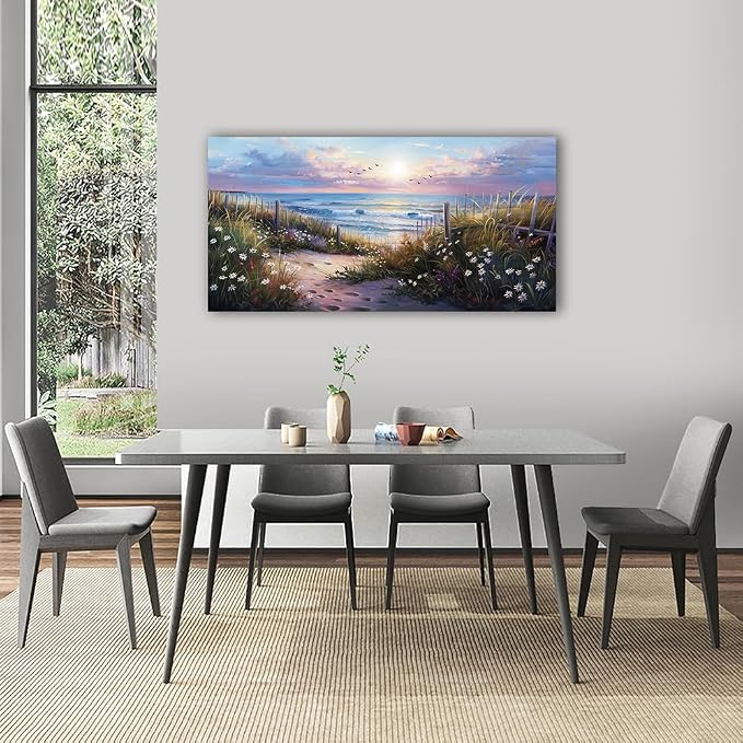 hyidecorart Canvas Wall Art For Living Room Wall DecorFor Bedroom Flower Beach Scenery Wall Painting Blue Ocean Pictures Artwork Office Decor Modern Framed Posters Home Decorations 20"X40"