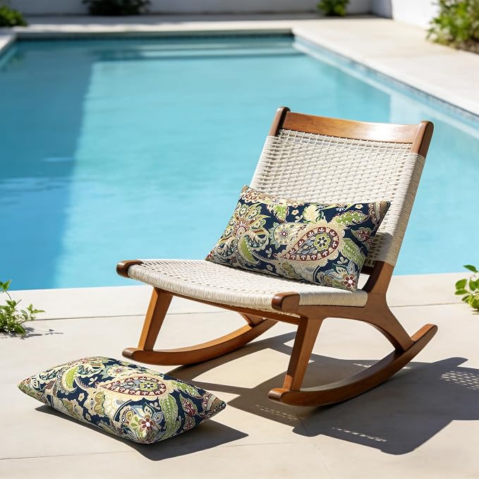 12x20 Inch Lumbae Pillow Covers, Rectangle Waterproof Throw Covers Set of 2, Decorative Patio Furniture Cushion Cases for Porch Garden, Paisley Sapphire Blue