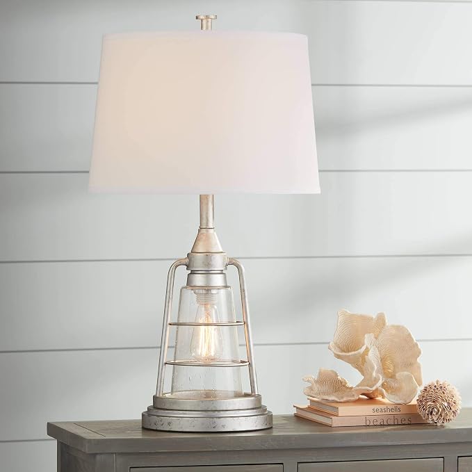 Fisher 28.75" Tall Table Lamp Galvanized Metal Night Light Lantern LED
