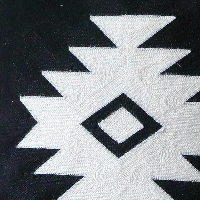 IKATYARN Black White Aztec Embroidery Throw Pillow Cover, Boho Tribal Geometric Pillowcase, Modern Farmhouse Cushion Case for Couch Sofa Bed, 20"x20"