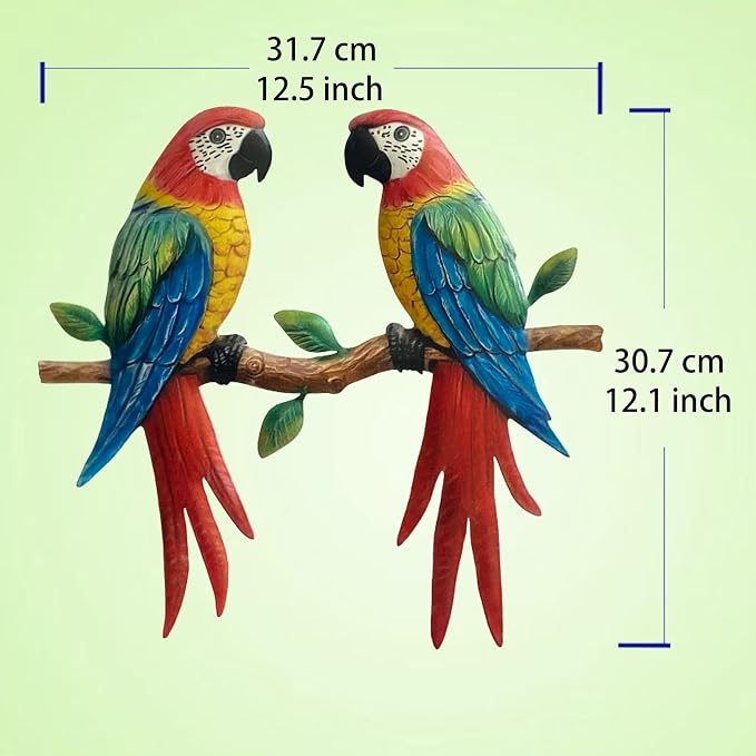 Limygus Tropical Colorful Double Parrot Metal Wall Hanging Decor for Outdoor Patio Yard Indoor Bedroom Balcony