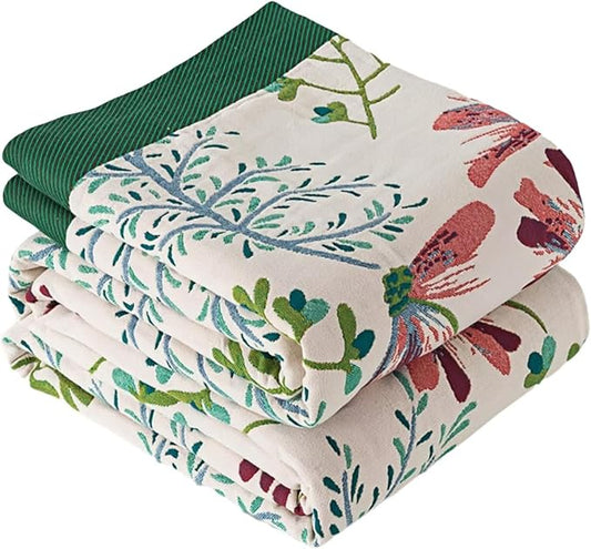 Boho Throw Blanket for Bed 100% Cotton Bohemian Blankets Ultra Soft Woven Muslin Decorative Blankets All Seasons Vintage Quilt Knitted Blanket for Sofa Chair(Green, 60"x80")