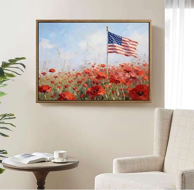 American Flag Framed Canvas Wall Art, 4th of July Patriotic Canvas Prints | USA Flag with Bald Eagle Poster Print, Vintage Independence Day Wall Decor for Bedroom Living Room 16×20in