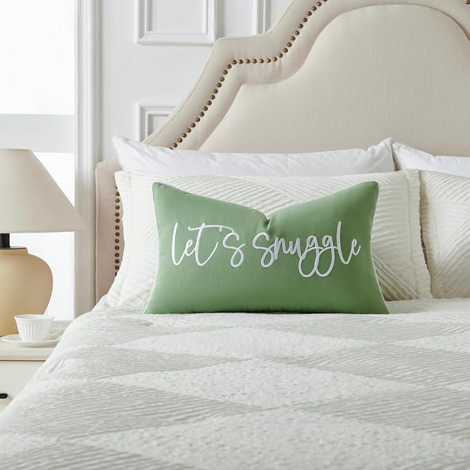 Sunkifover Let's Snuggle Decorative Lumbar Pillow Cover 12"x20" Sage Green