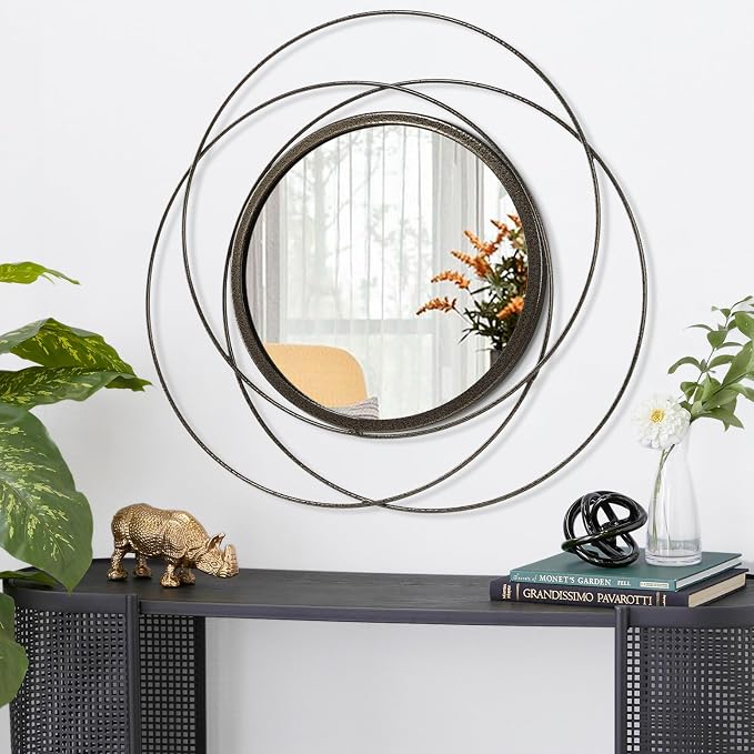 Wall Mirror Mounted Round Decorative Mirrors with Iron Metal Wire Frame Mirror for Wall, Home Decorative Bathroom Vanity, Living Room or Bedroom Large 20”