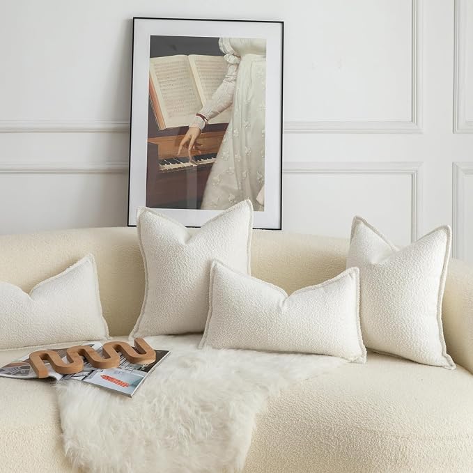 MANDIOO Pack of 2 Decorative Throw Pillow Covers Accent Solid Woven Textured Cushion Covers Pillow Cases Bedroom Living Room Sofa Home 12 x 20 Inch Cream White
