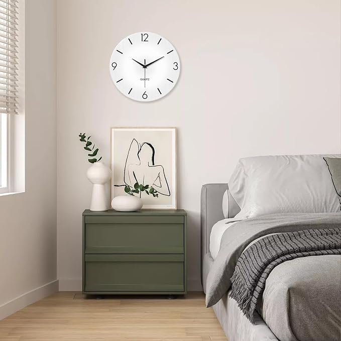 XFM White Wall Clocks Battery Operated 14 Inch Modern Simple | Silent Non-Ticking Battery Operated Minimalist Analog Decorative for Living Room Kitchen Office Decor