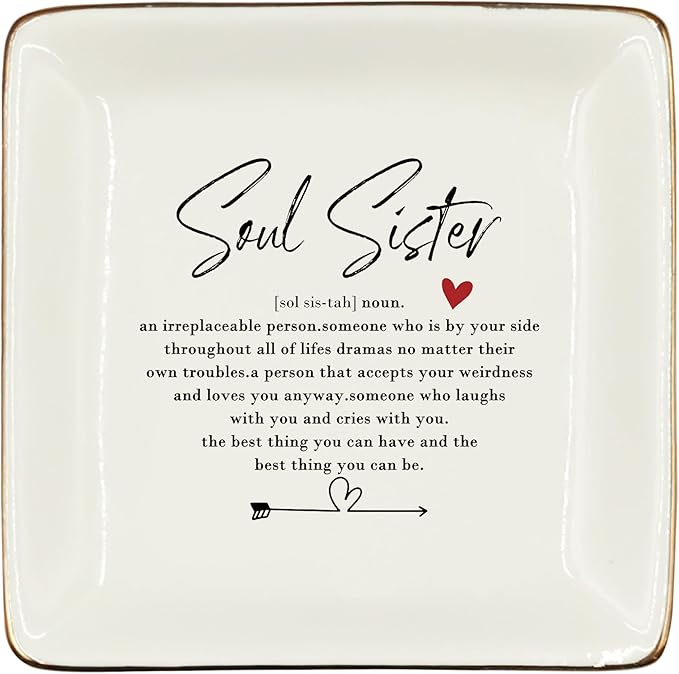 WODMIS Sister Gifts Ceramic Jewelry Tray Dish, sister gifts from sisters Soul Sister, Mother Day Wedding Gifts for Women Sister in Law Best Friends Friendship Gifts Jewelry Plate Ring Trinket Dish 313