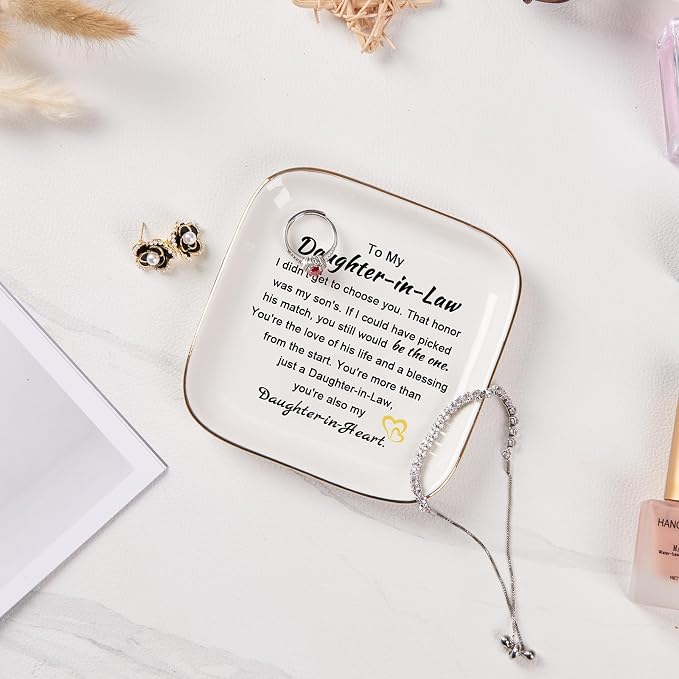 Piudee Daughter in Law Gifts from Mother in Law - Jewelry Dish Ring Trinket Dish for Daughter in Law Birthday Valentines Mother's Day Christmas Wedding Gift for Daughter in Law
