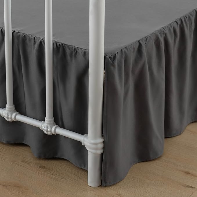 Bed Skirt Queen Size Ruffled Bed Skirts with Split Corners | 16 Inch Drop Dust Ruffle Bed Skirt with Platform, Dark Grey, 16" Queen