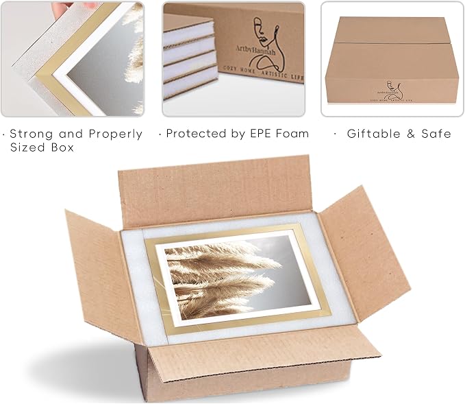 Gallery Wall Frame Set, 8 Pack Gold Picture Frames, Small | Collage Pampas Grass Prints Wall Art Decor for Living Room, Entryway, Stairway, Bedroom, Assorted Size